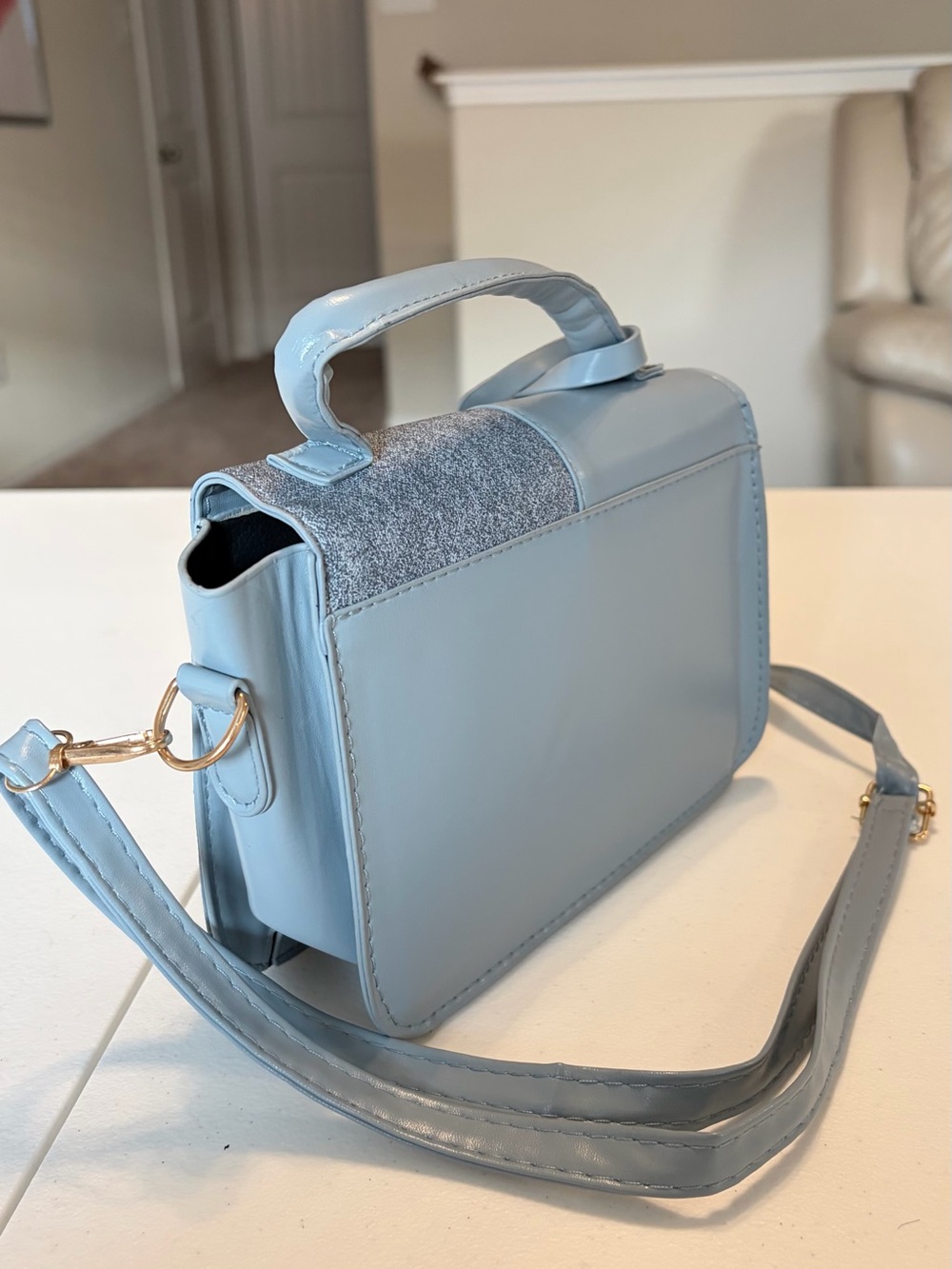 Fashion Light Blue Patchwork Satchel Top Handle Bag. - Picture 4 of 5